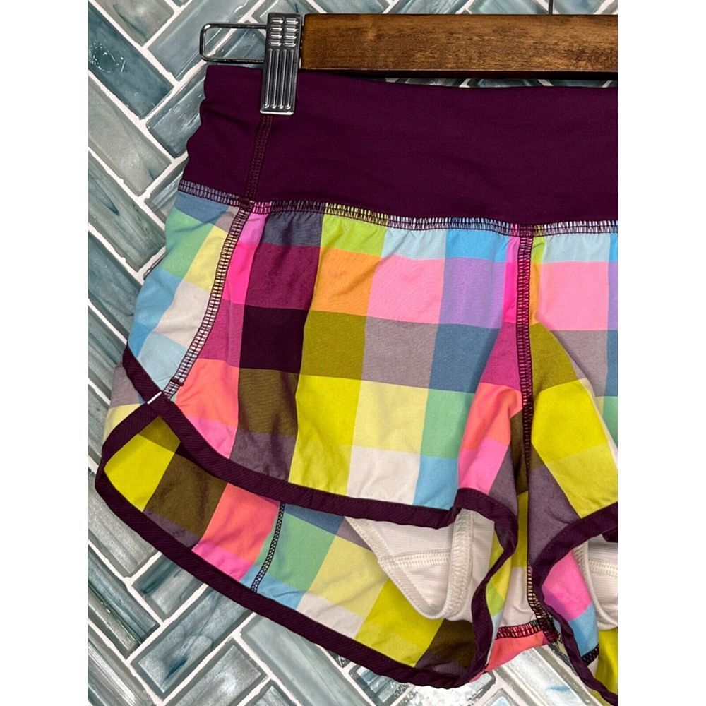 LULULEMON SPEED SHORTS SEA CHECK MULTI PLUM PLAID 2.5" SIZE 2 RUNNING ACTIVE - Picture 2 of 12